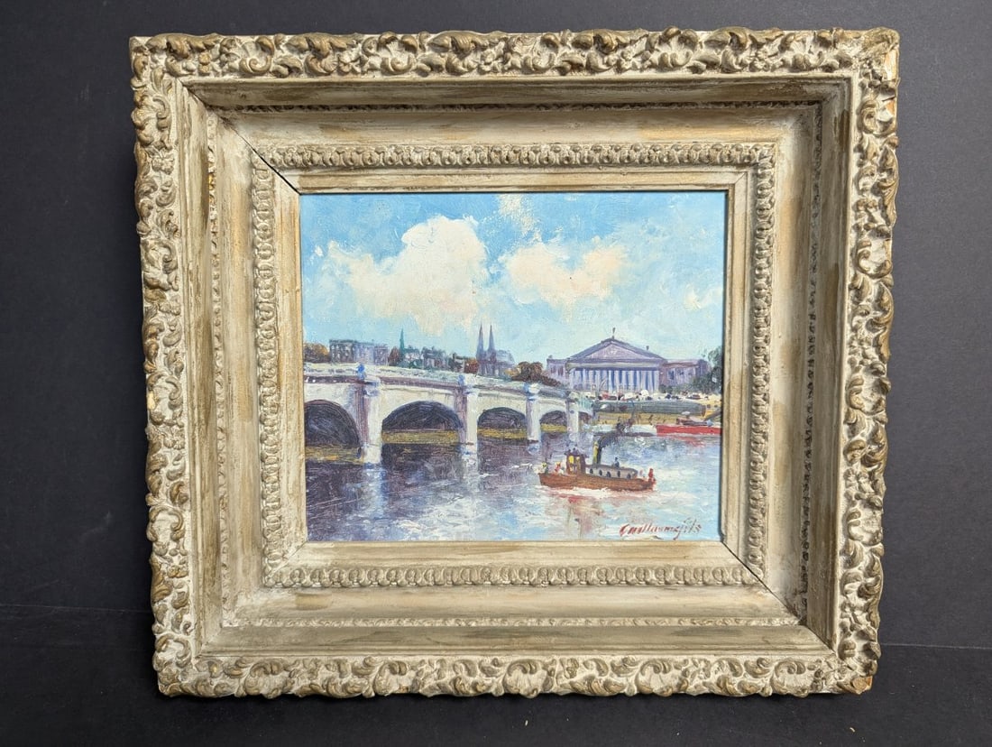 Impressionistic Painting of Pont de la Concorde by Guillaumefils: **Important** Please read below description on how to avoid high shipping costs. Experience the charm of Paris with this exquisite painting of the Pont de la Concorde and Chamber of Deputies.