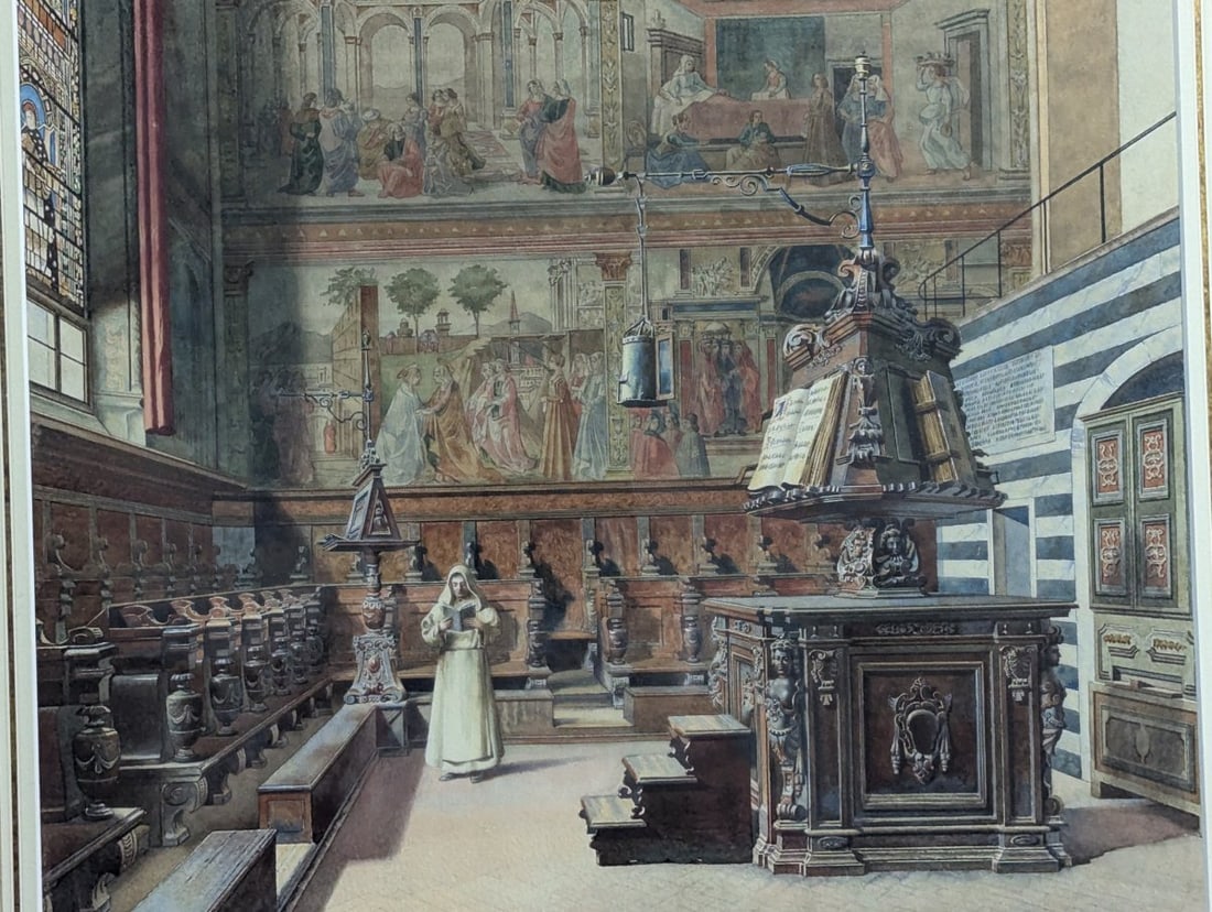 Captivating Watercolor by A. Marrani of Santa Maria Novella Choir - 2