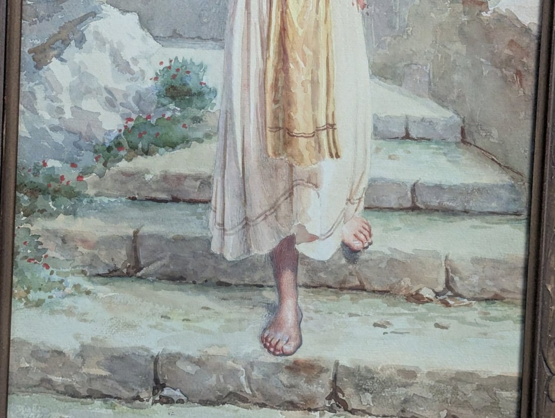 Rare E Fiorentino Watercolor Neapolitan Water Carrier Full Body Portrait - 6
