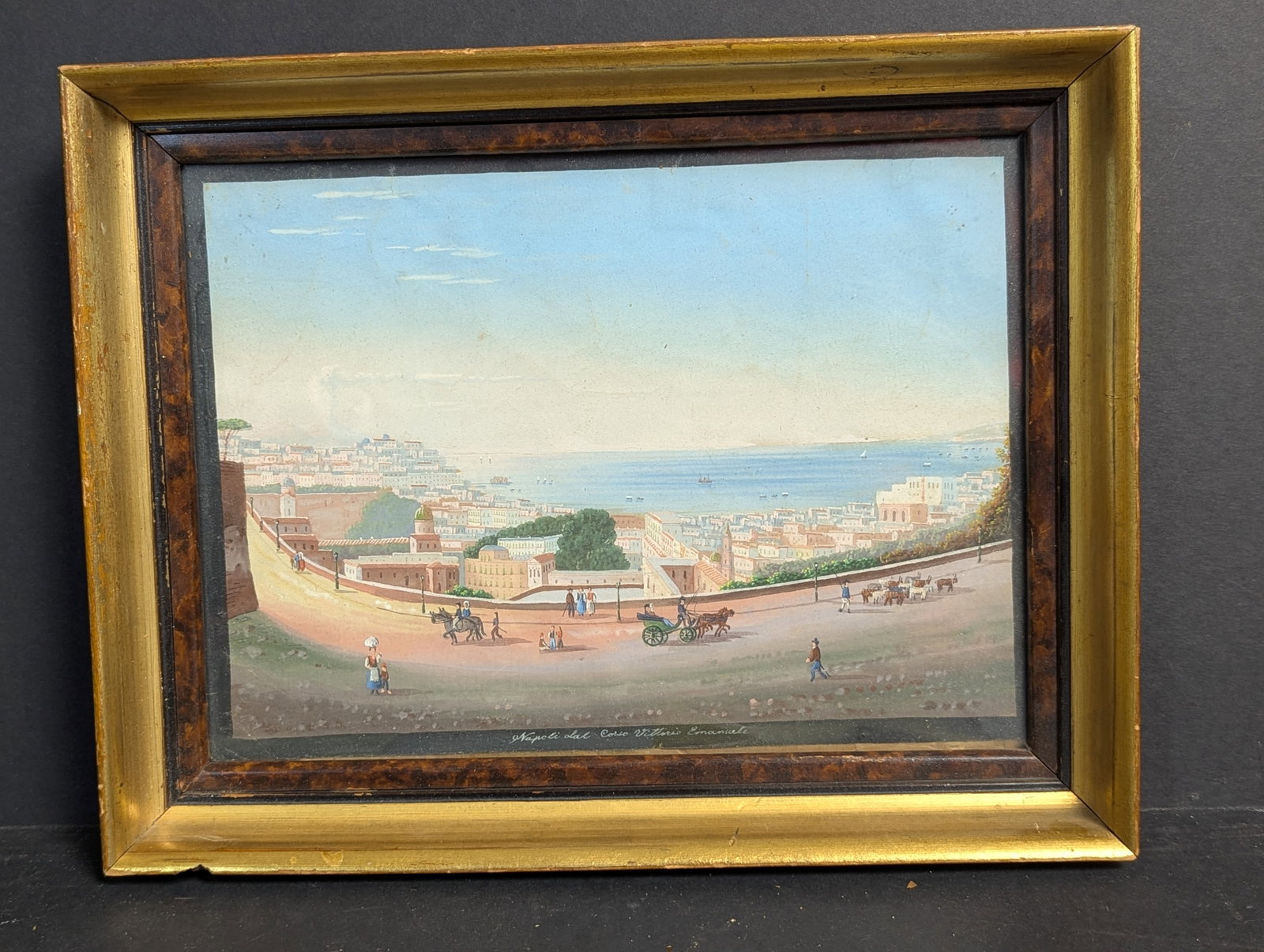 Charming Neapolitan Gouache Painting Framed Under Glass (1 of 13)