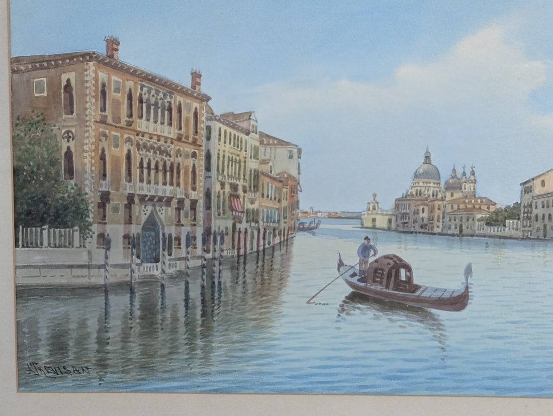 Pair of A Trevisan Watercolors of Venice Rio Albrizzi Canal Grande - 3