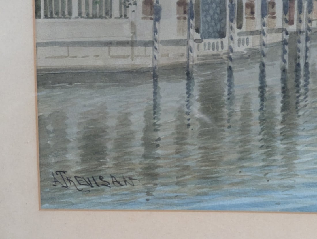 Pair of A Trevisan Watercolors of Venice Rio Albrizzi Canal Grande - 6