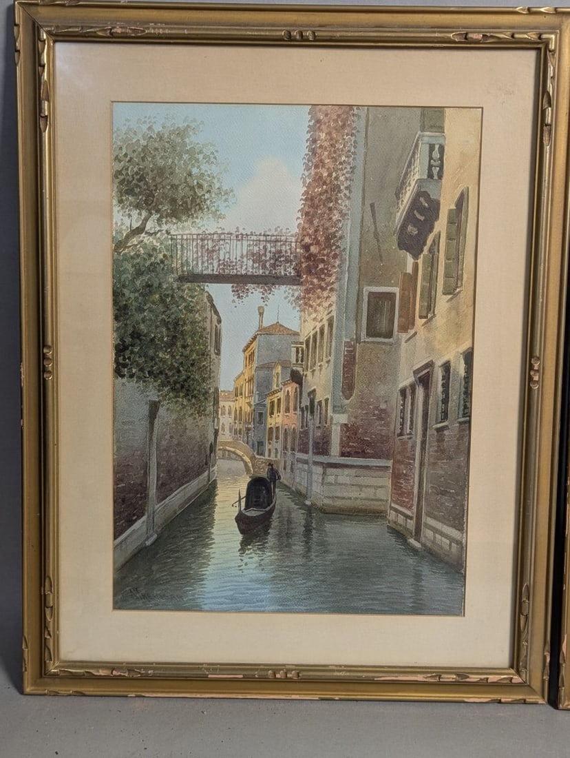 Pair of A Trevisan Watercolors of Venice Rio Albrizzi Canal Grande - 8