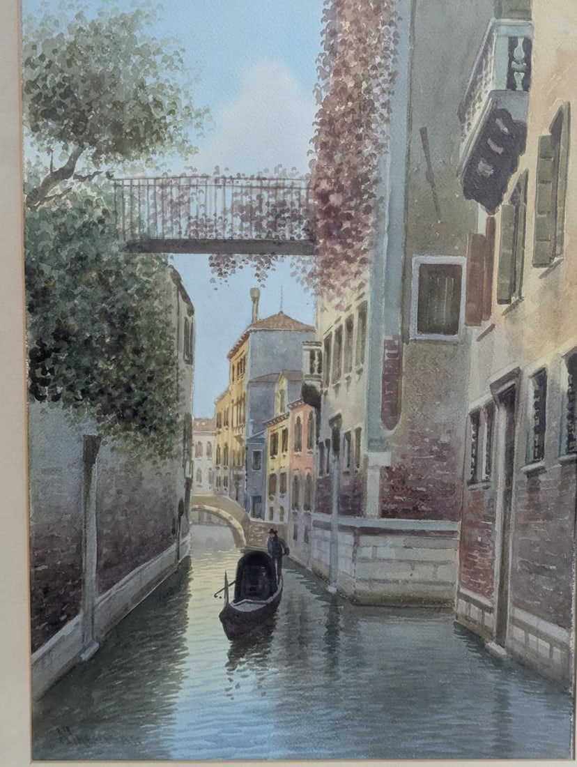 Pair of A Trevisan Watercolors of Venice Rio Albrizzi Canal Grande - 9