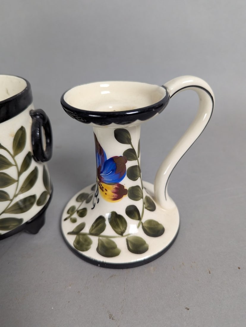Exquisite Czech Art Pottery Candle Holders and Ice Bucket Set - 2