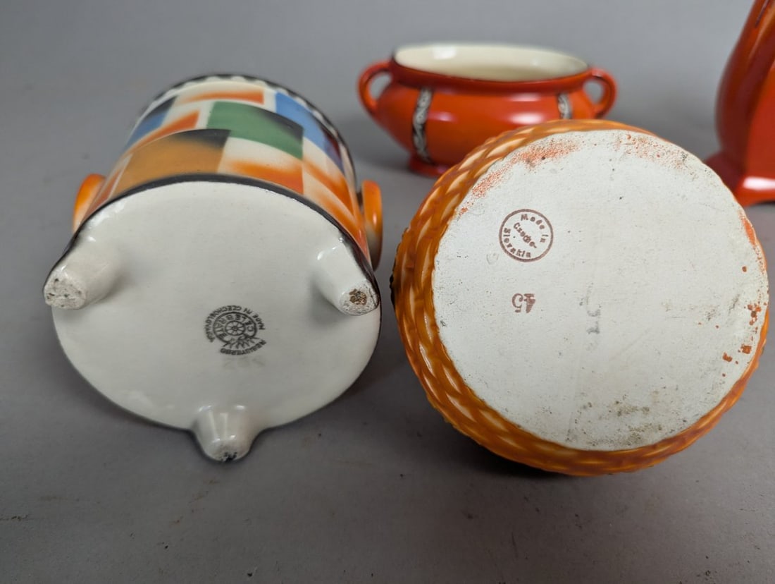 Lot of 7 Vintage Czech Art Pottery Hand Painted Collectibles - 7