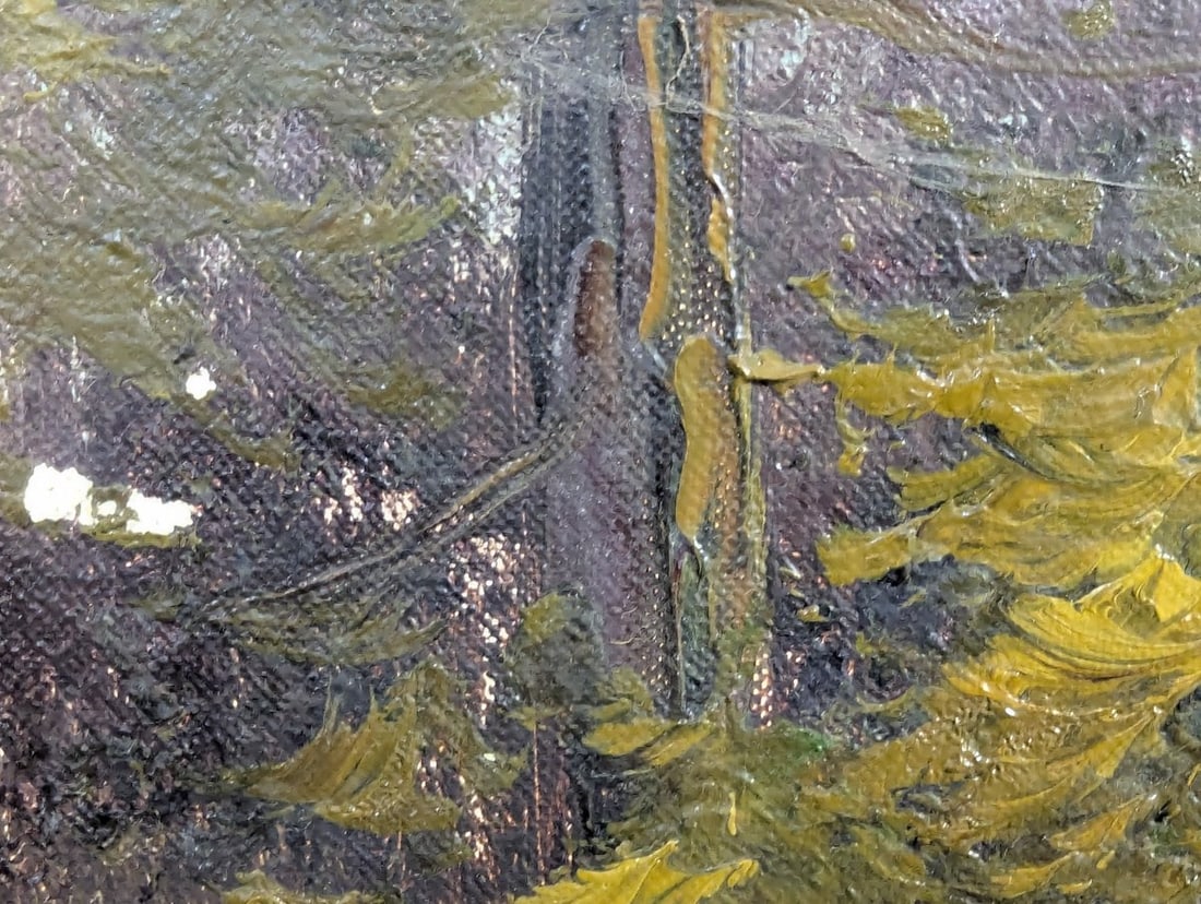 Majestic Unsigned Oil Painting of Mountain Landscape on Canvas - 13