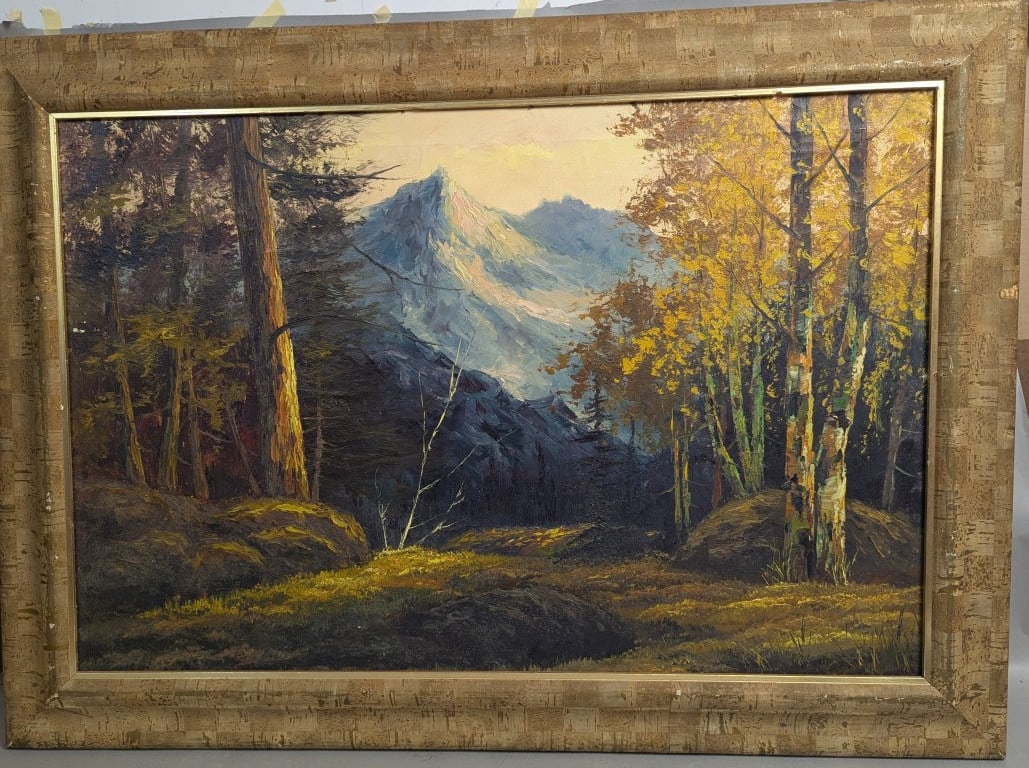 Majestic Unsigned Oil Painting of Mountain Landscape on Canvas (1 of 15)
