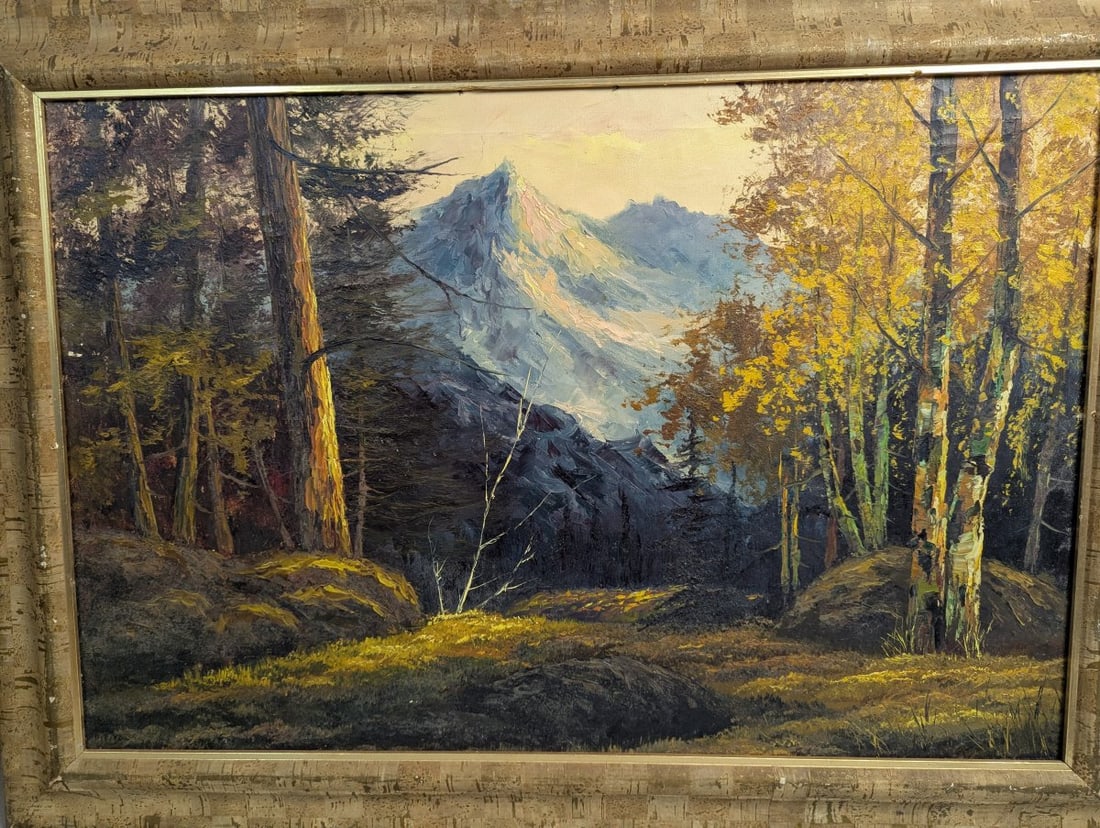 Majestic Unsigned Oil Painting of Mountain Landscape on Canvas - 2