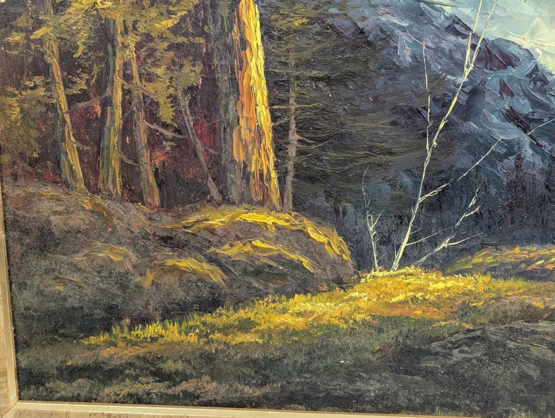 Majestic Unsigned Oil Painting of Mountain Landscape on Canvas - 9