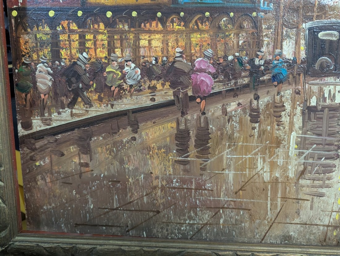 Large Impressionist Style Oil Painting Parisian Street Scene - 10