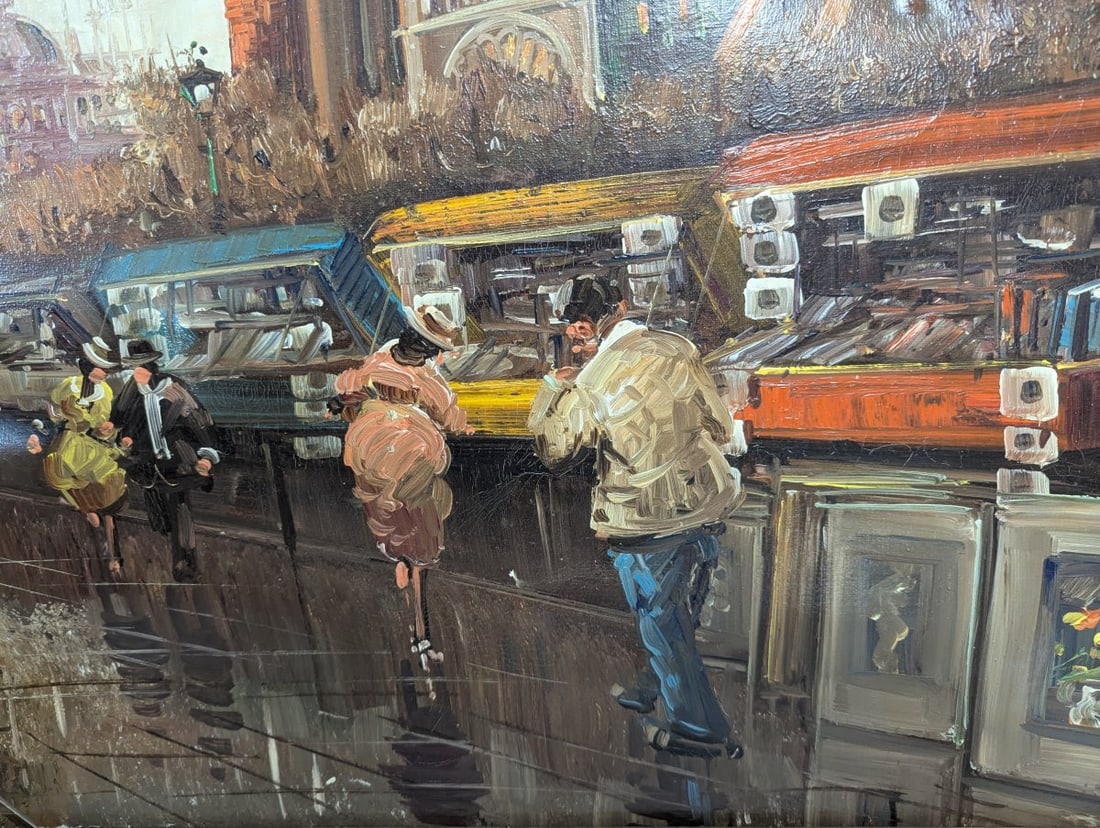Large Impressionist Style Oil Painting Parisian Street Scene - 12