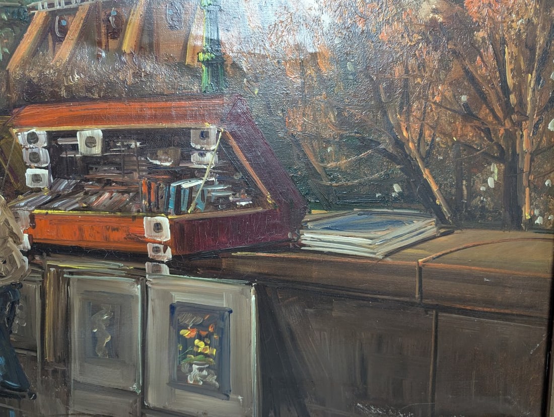 Large Impressionist Style Oil Painting Parisian Street Scene - 13