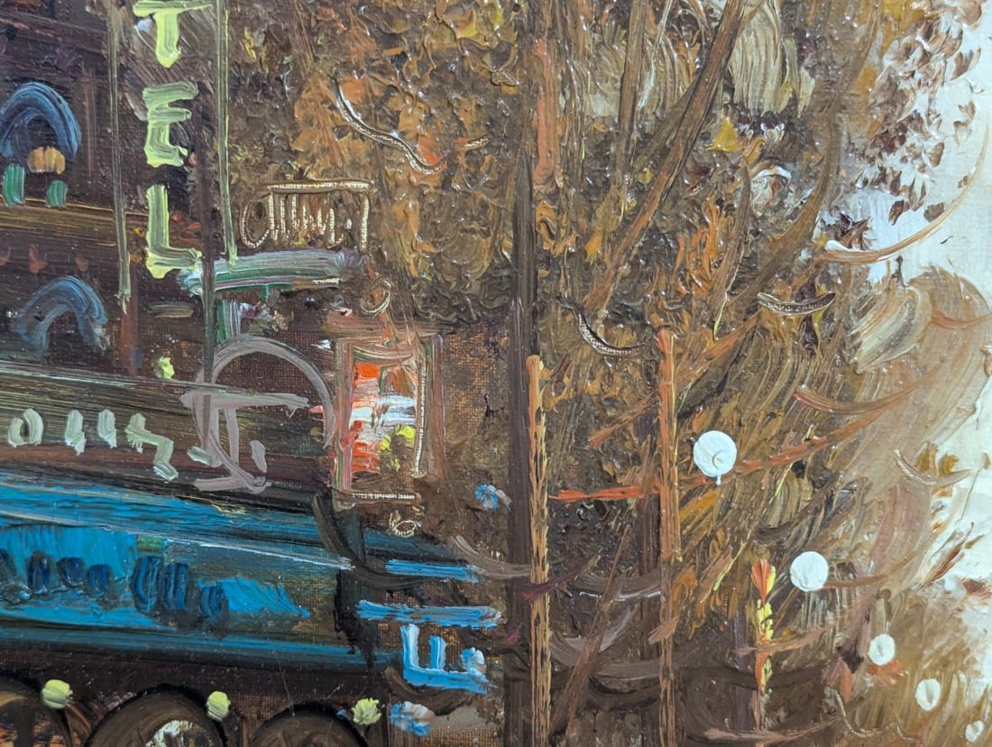 Large Impressionist Style Oil Painting Parisian Street Scene - 14