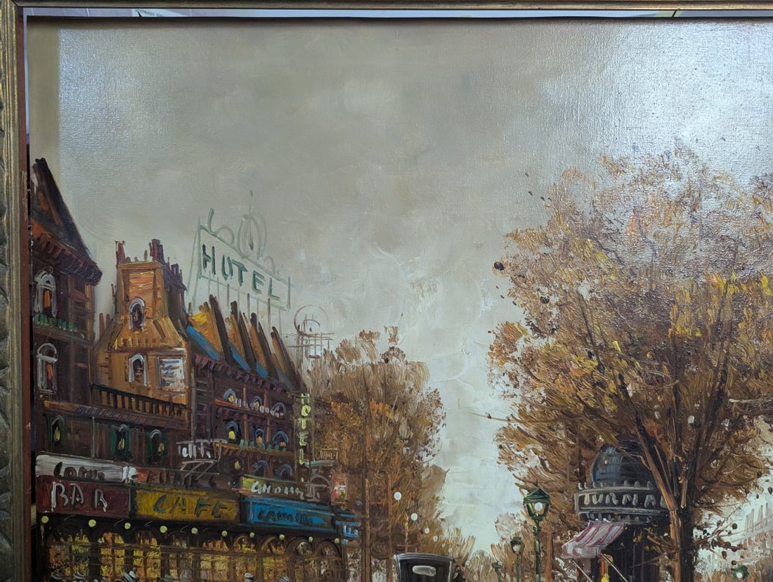 Large Impressionist Style Oil Painting Parisian Street Scene - 2