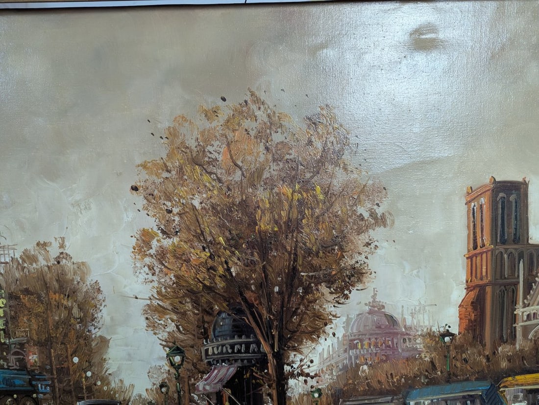 Large Impressionist Style Oil Painting Parisian Street Scene - 3
