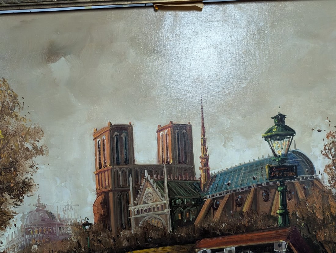Large Impressionist Style Oil Painting Parisian Street Scene - 4