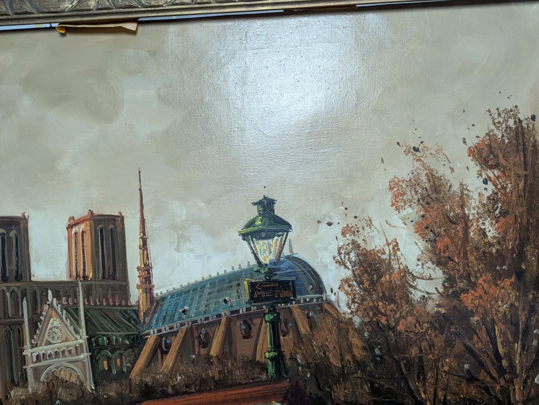 Large Impressionist Style Oil Painting Parisian Street Scene - 5