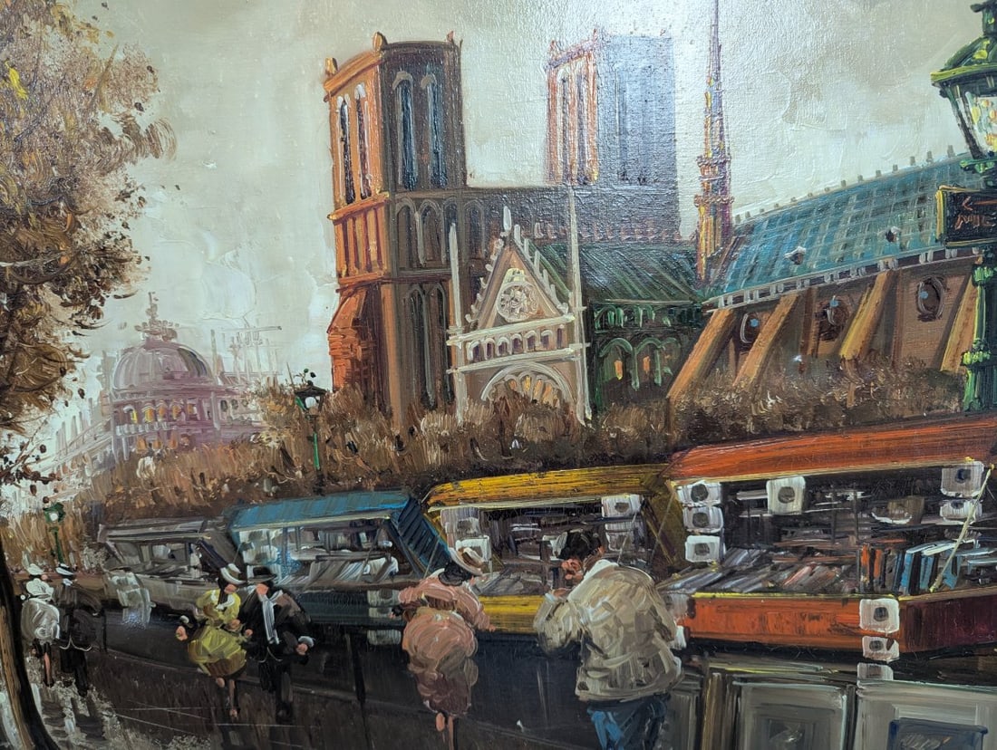 Large Impressionist Style Oil Painting Parisian Street Scene - 8