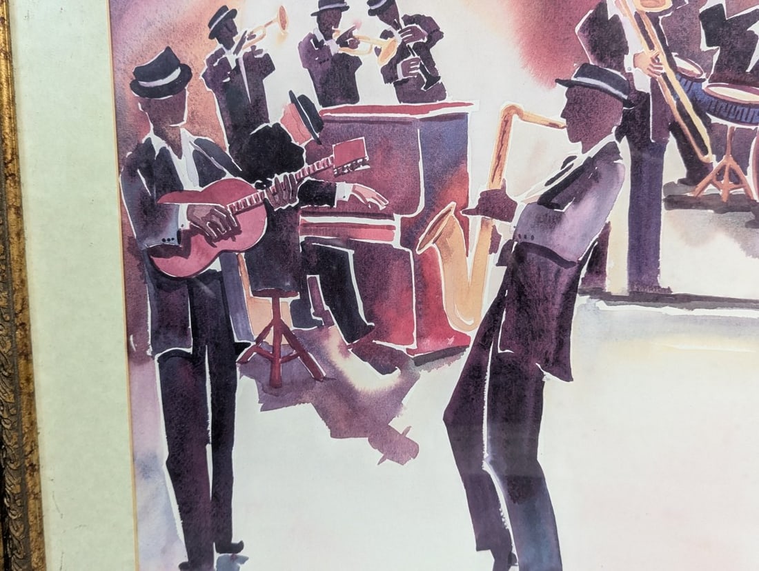 Framed Jazz Band Art by Deborah Ledoux Colorful Musical Scene - 6