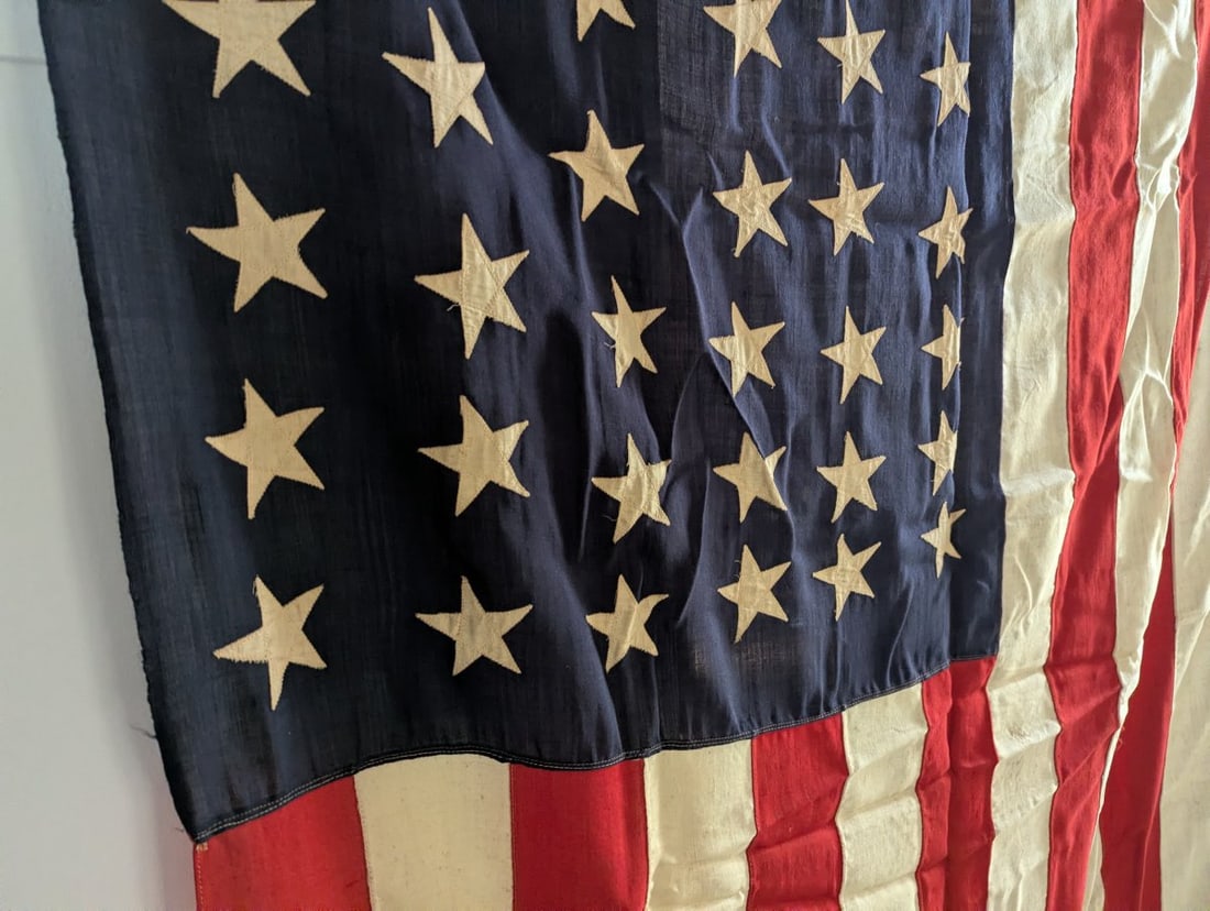 Vintage 48 Star American Flag Historical Artifact Sewn Stars and Stripes - 4