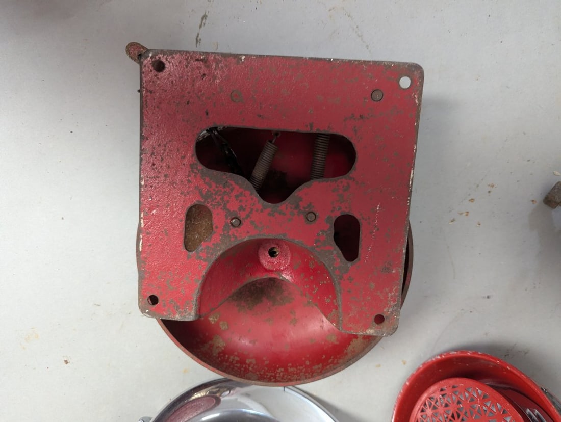 Vintage Fire Truck Accessories Lot Including Horn Siren and Bell - 3
