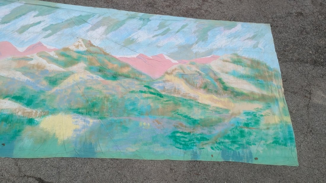 Vintage Hand Painted Theatre Backdrop Mountain Scape Unique Decor Art 12x8 - 2