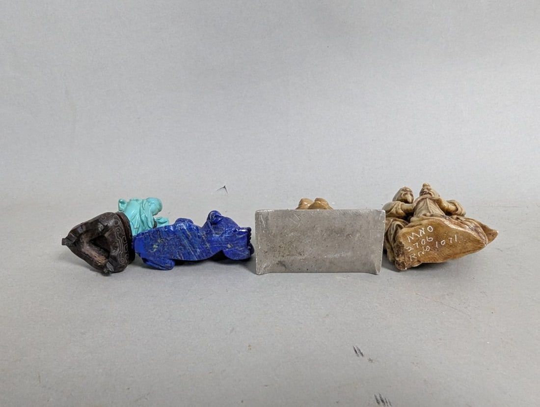 Collection of Chinese Carved Figurines Lapis Lazuli Turquoise Soapstone Decorative Arts - 10
