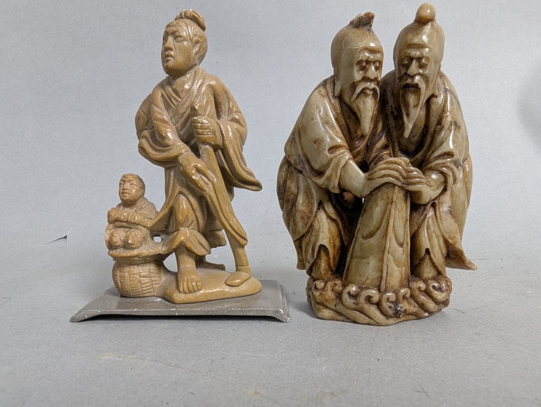 Collection of Chinese Carved Figurines Lapis Lazuli Turquoise Soapstone Decorative Arts - 6