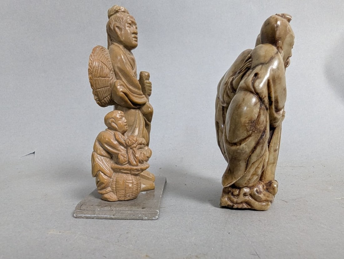 Collection of Chinese Carved Figurines Lapis Lazuli Turquoise Soapstone Decorative Arts - 7
