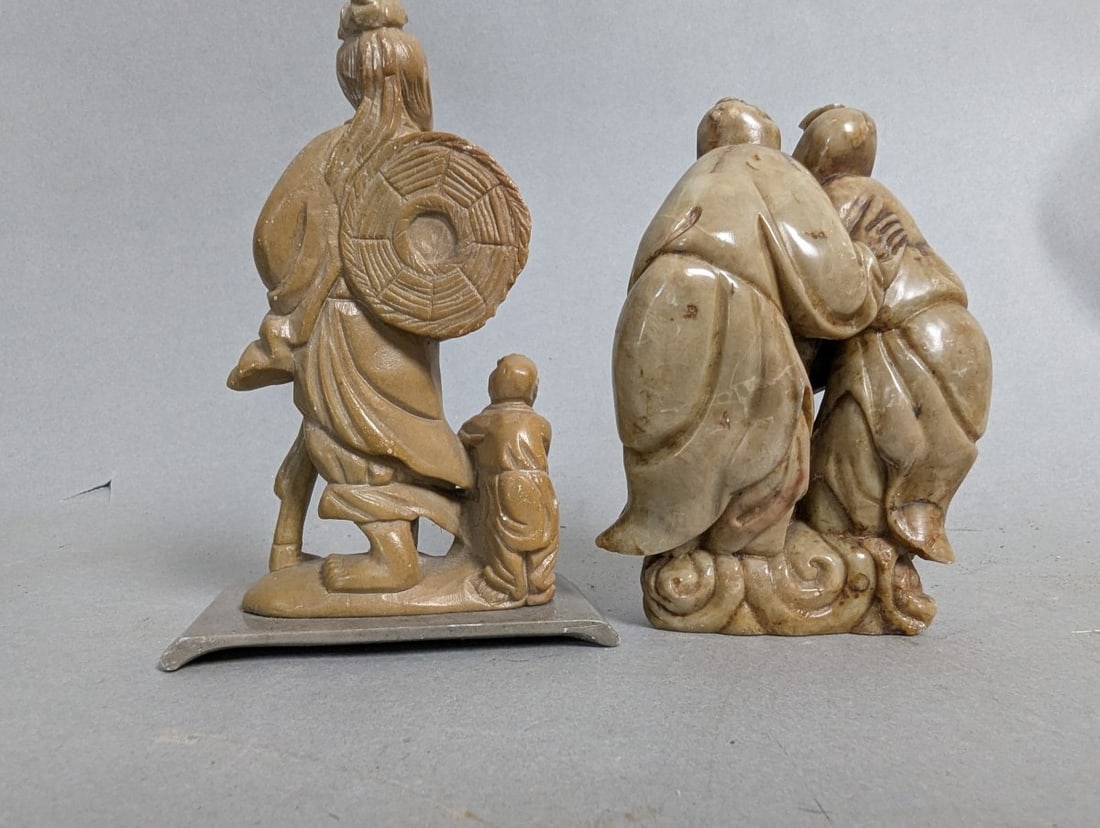 Collection of Chinese Carved Figurines Lapis Lazuli Turquoise Soapstone Decorative Arts - 8