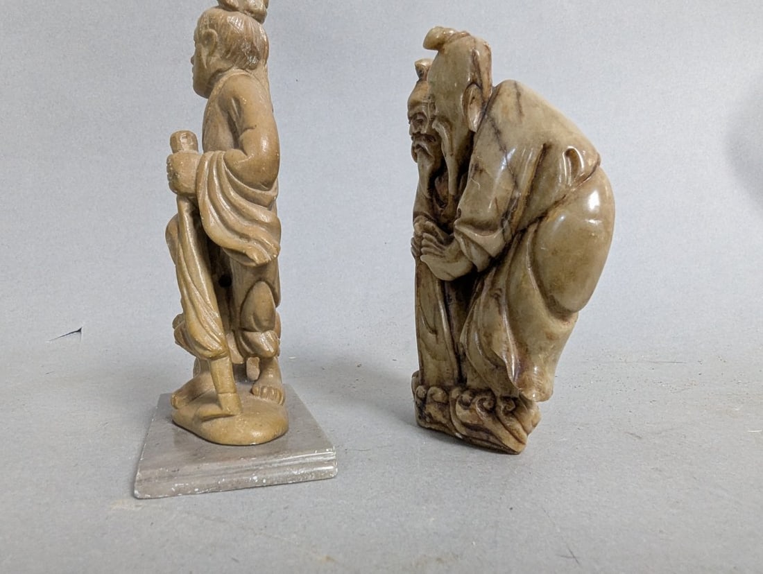Collection of Chinese Carved Figurines Lapis Lazuli Turquoise Soapstone Decorative Arts - 9