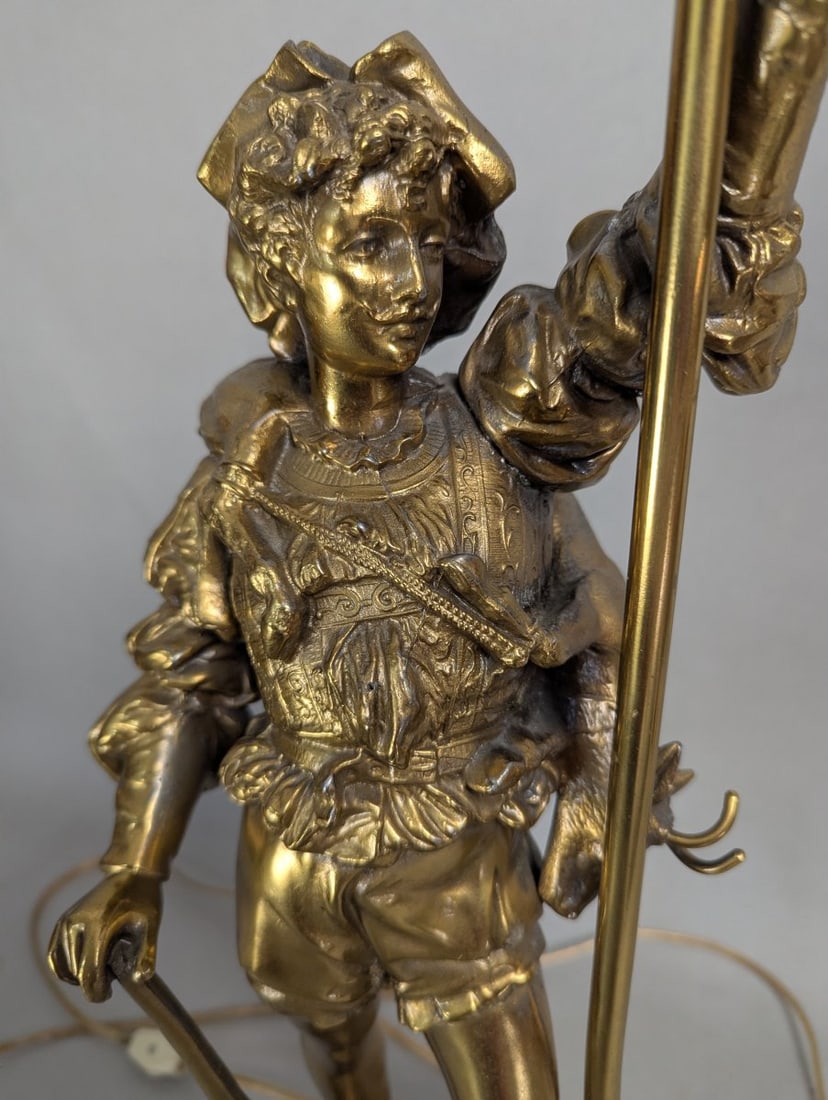 Vintage Neoclassical Figural Table Lamp Renaissance Page Boy Ornate Design Brass Bronze - 2