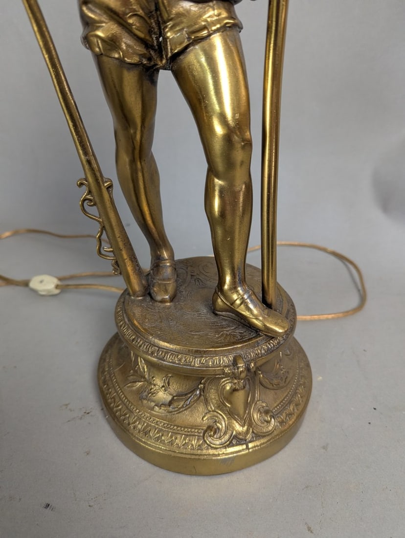 Vintage Neoclassical Figural Table Lamp Renaissance Page Boy Ornate Design Brass Bronze - 3