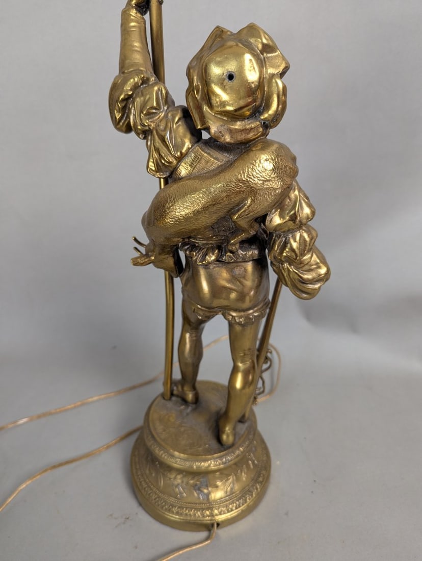 Vintage Neoclassical Figural Table Lamp Renaissance Page Boy Ornate Design Brass Bronze - 5