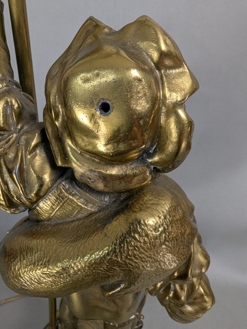 Vintage Neoclassical Figural Table Lamp Renaissance Page Boy Ornate Design Brass Bronze - 6