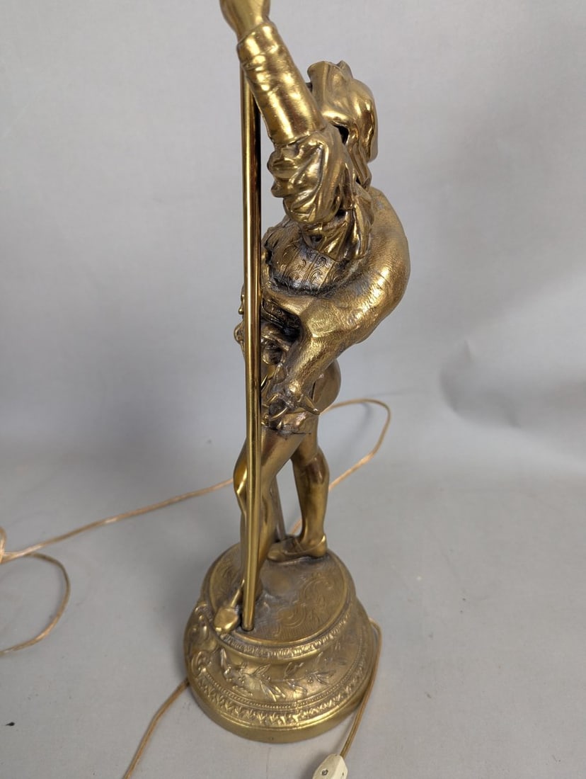 Vintage Neoclassical Figural Table Lamp Renaissance Page Boy Ornate Design Brass Bronze - 7