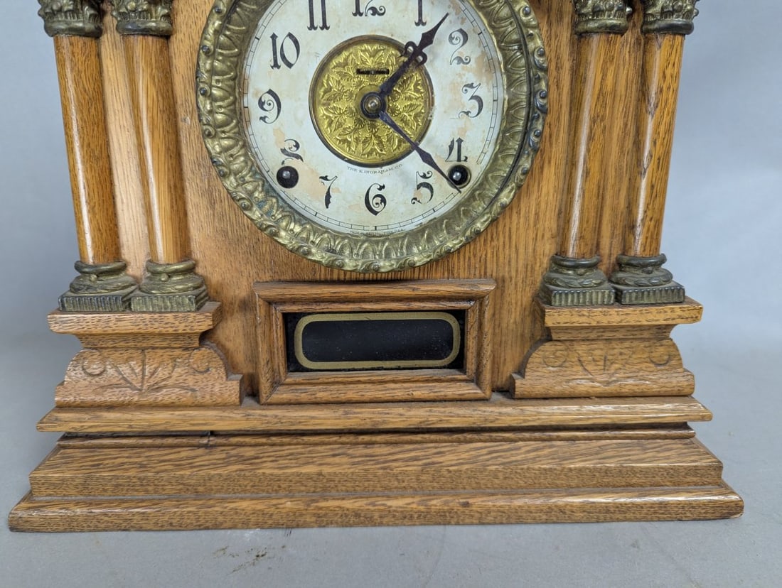 E. Ingraham Co Cabinet No 7 Antique Oak Mantel Clock - 4