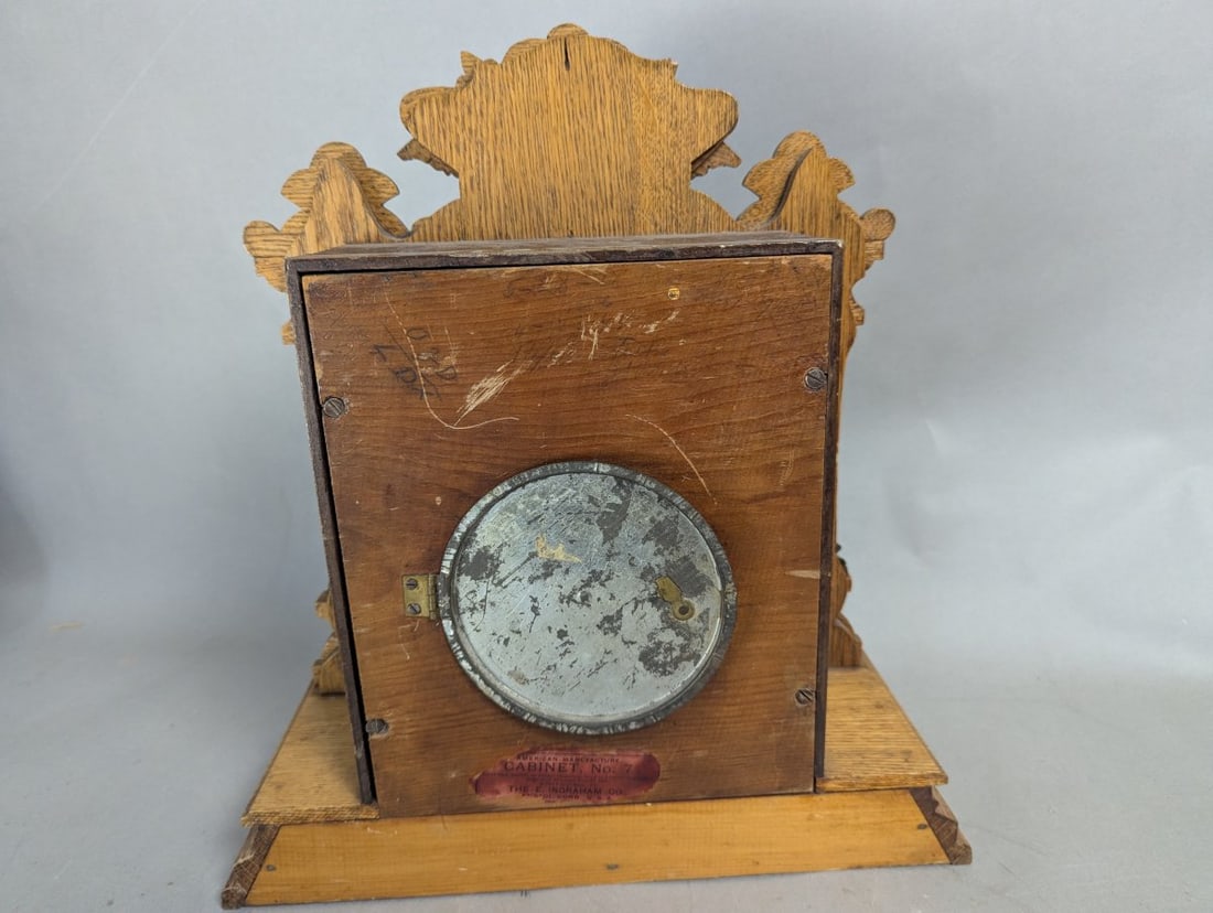 E. Ingraham Co Cabinet No 7 Antique Oak Mantel Clock - 6