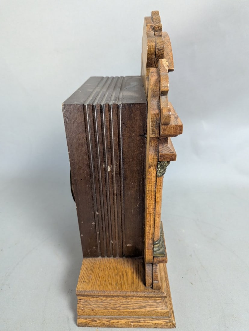 E. Ingraham Co Cabinet No 7 Antique Oak Mantel Clock - 7
