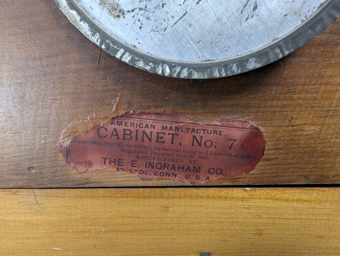 E. Ingraham Co Cabinet No 7 Antique Oak Mantel Clock - 9