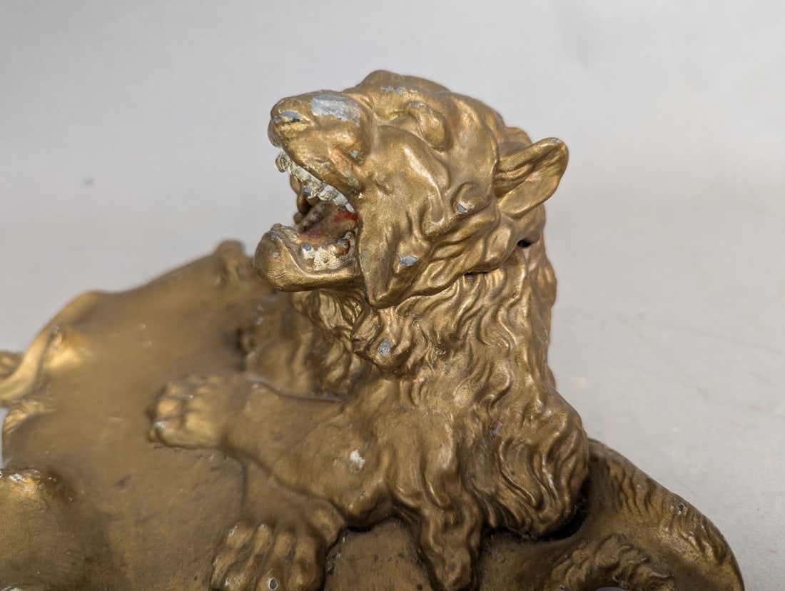 Antique Art Nouveau Style Lion Inkwell Desk Tray Decorative - 3