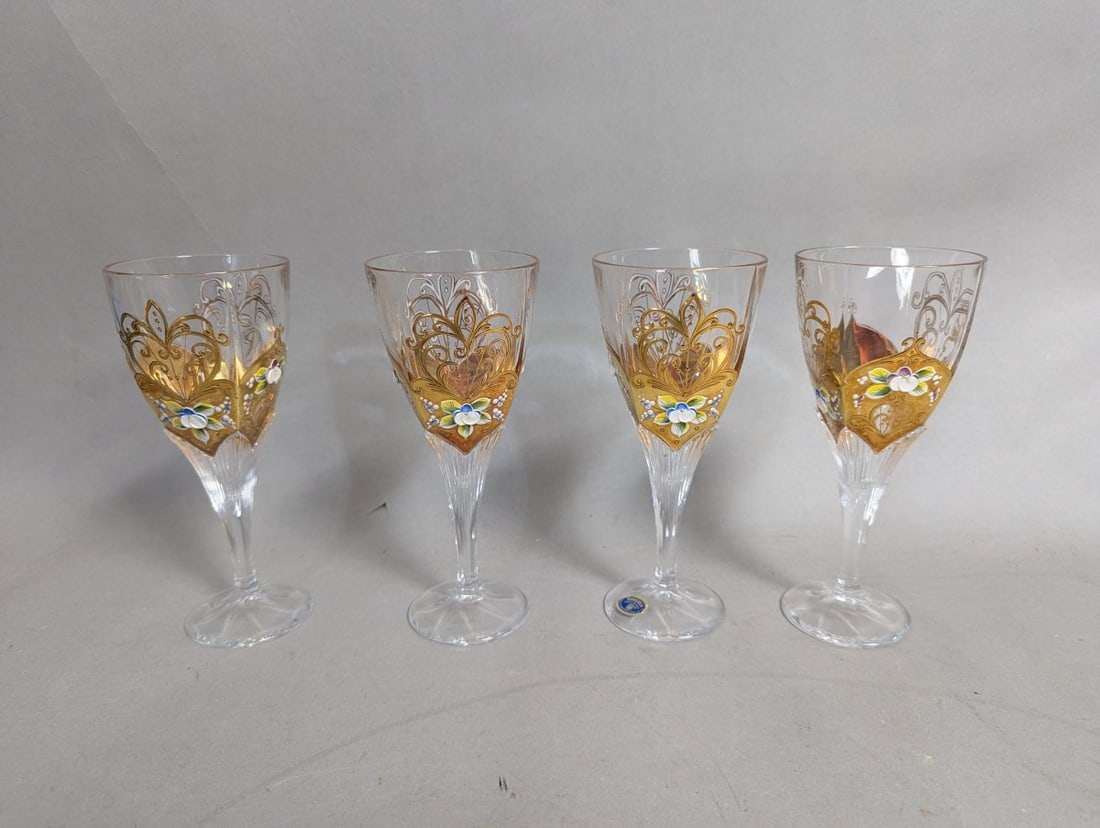 Bohemia Crystal Hand-Painted Enamel Wine Glasses Set of 4 Stunning Artistry (1 of 6)
