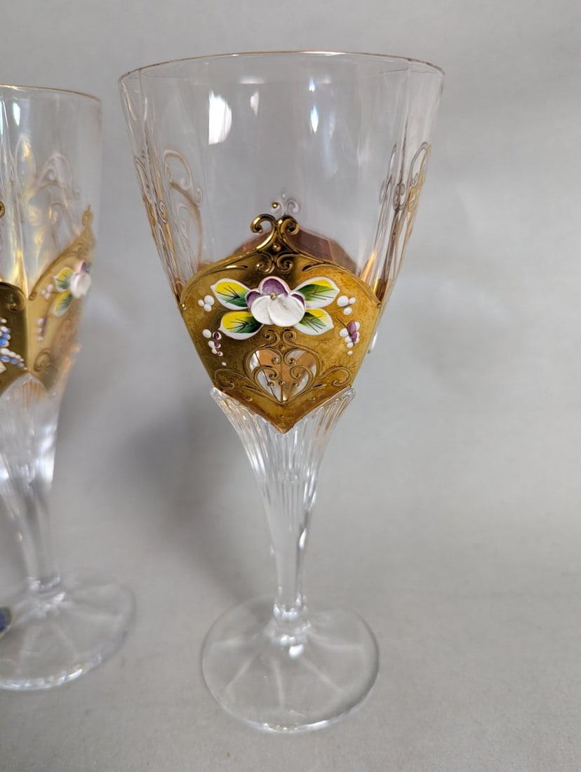Bohemia Crystal Hand-Painted Enamel Wine Glasses Set of 4 Stunning Artistry - 2