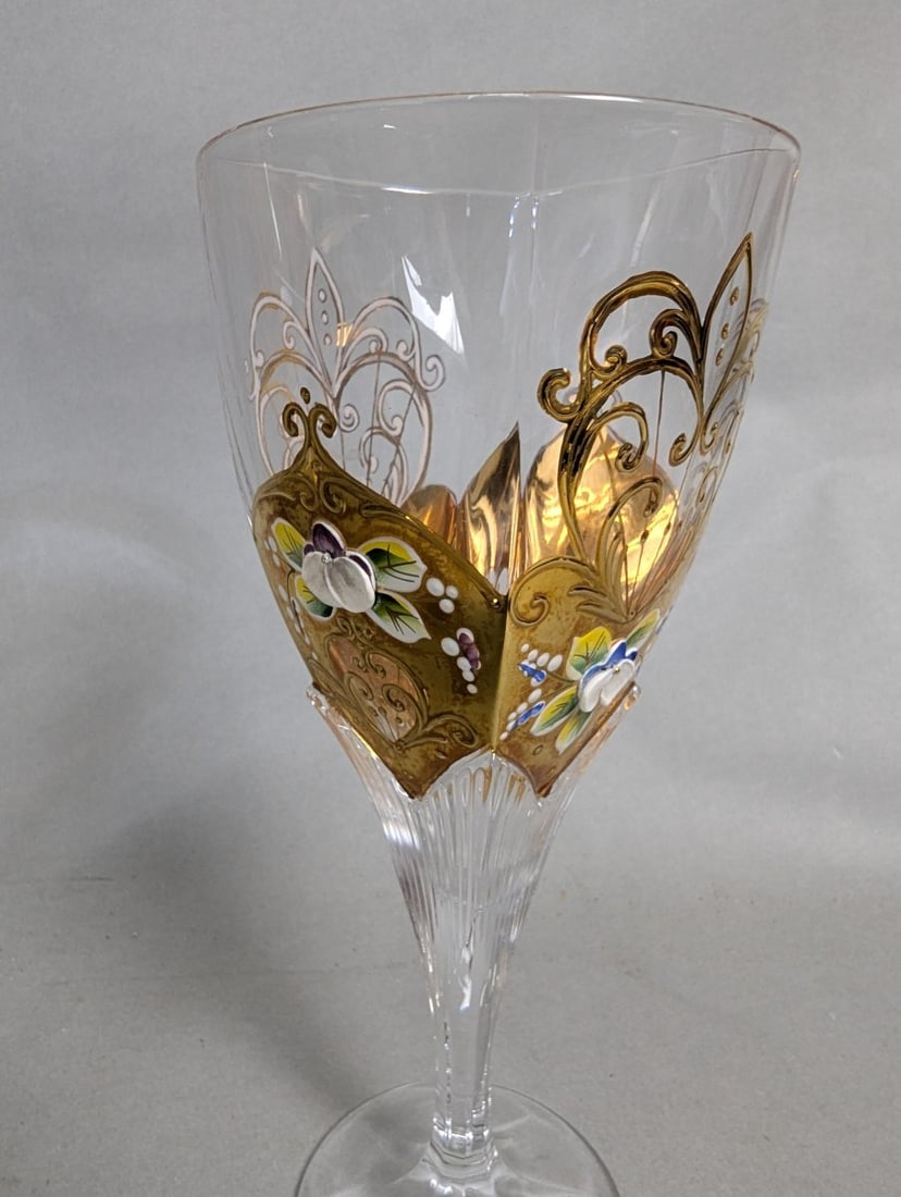 Bohemia Crystal Hand-Painted Enamel Wine Glasses Set of 4 Stunning Artistry - 5