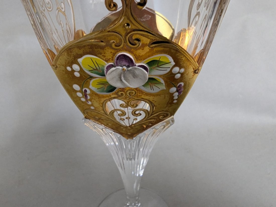 Bohemia Crystal Hand-Painted Enamel Wine Glasses Set of 4 Stunning Artistry - 6