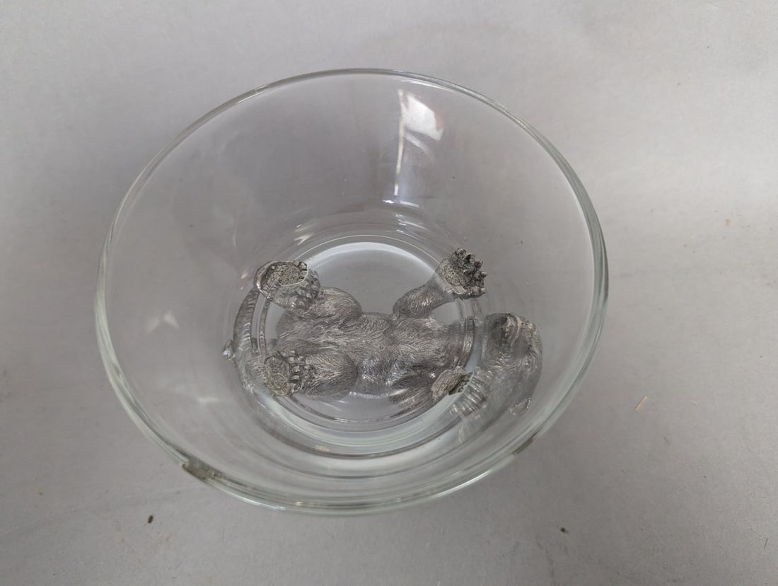 Van Haute Belgian .950 Silver Bear Candy Dish with Glass Bowl Collectible Decor - 2