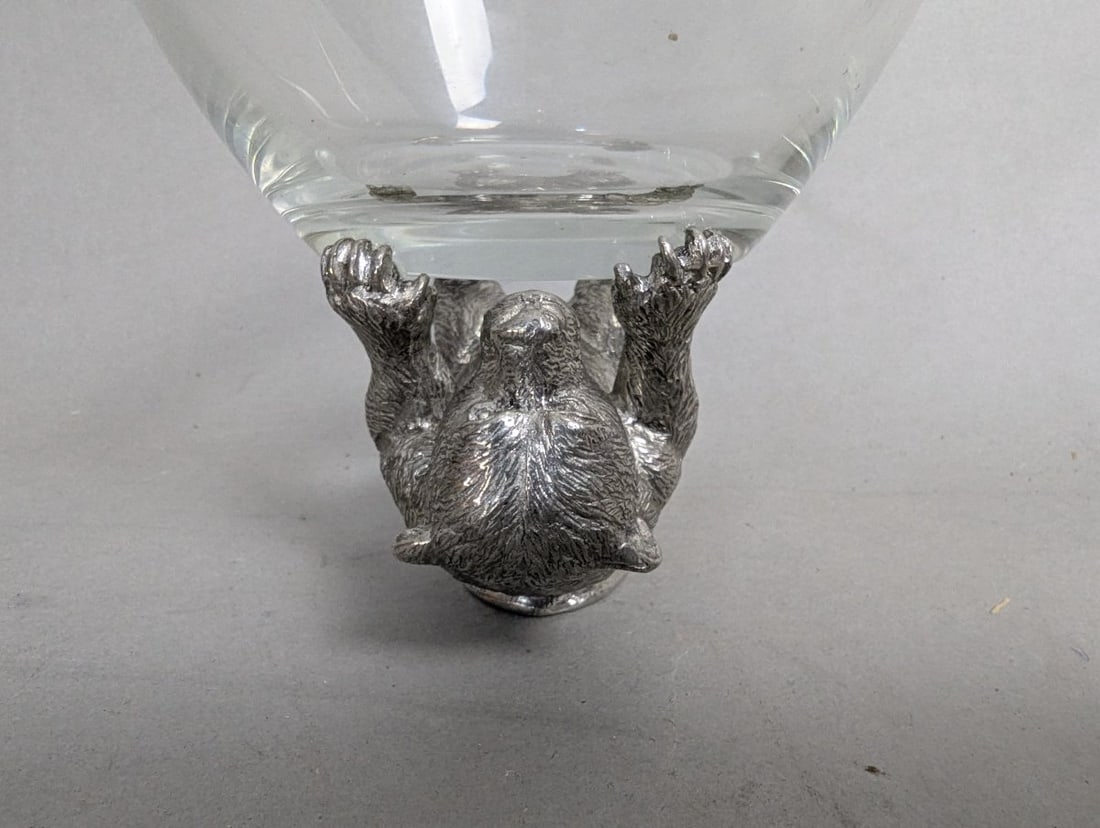 Van Haute Belgian .950 Silver Bear Candy Dish with Glass Bowl Collectible Decor - 3