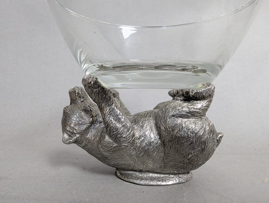 Van Haute Belgian .950 Silver Bear Candy Dish with Glass Bowl Collectible Decor - 4
