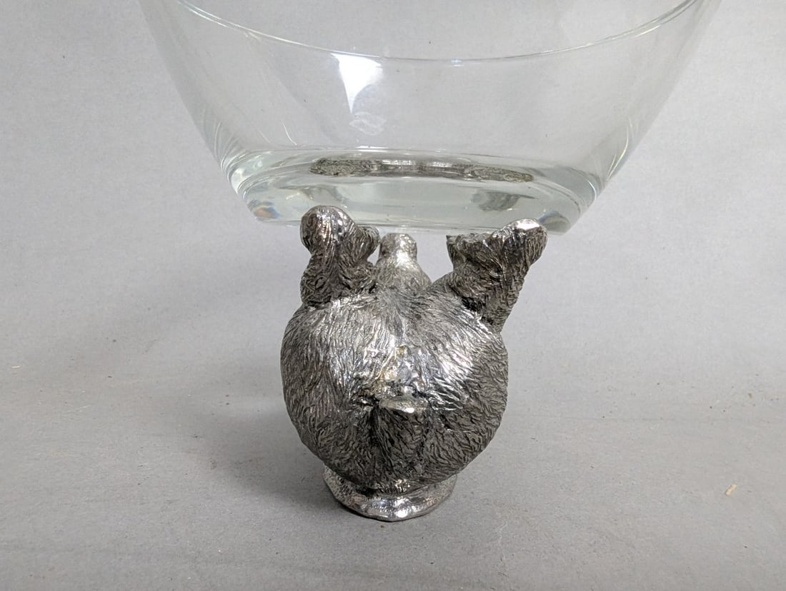 Van Haute Belgian .950 Silver Bear Candy Dish with Glass Bowl Collectible Decor - 5